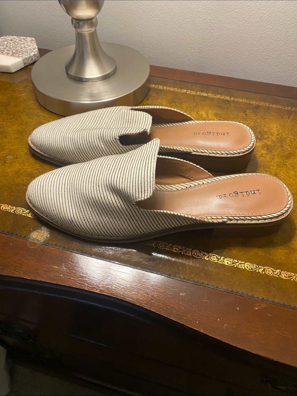 Indigo Cream and Black Striped Slip-On Mules